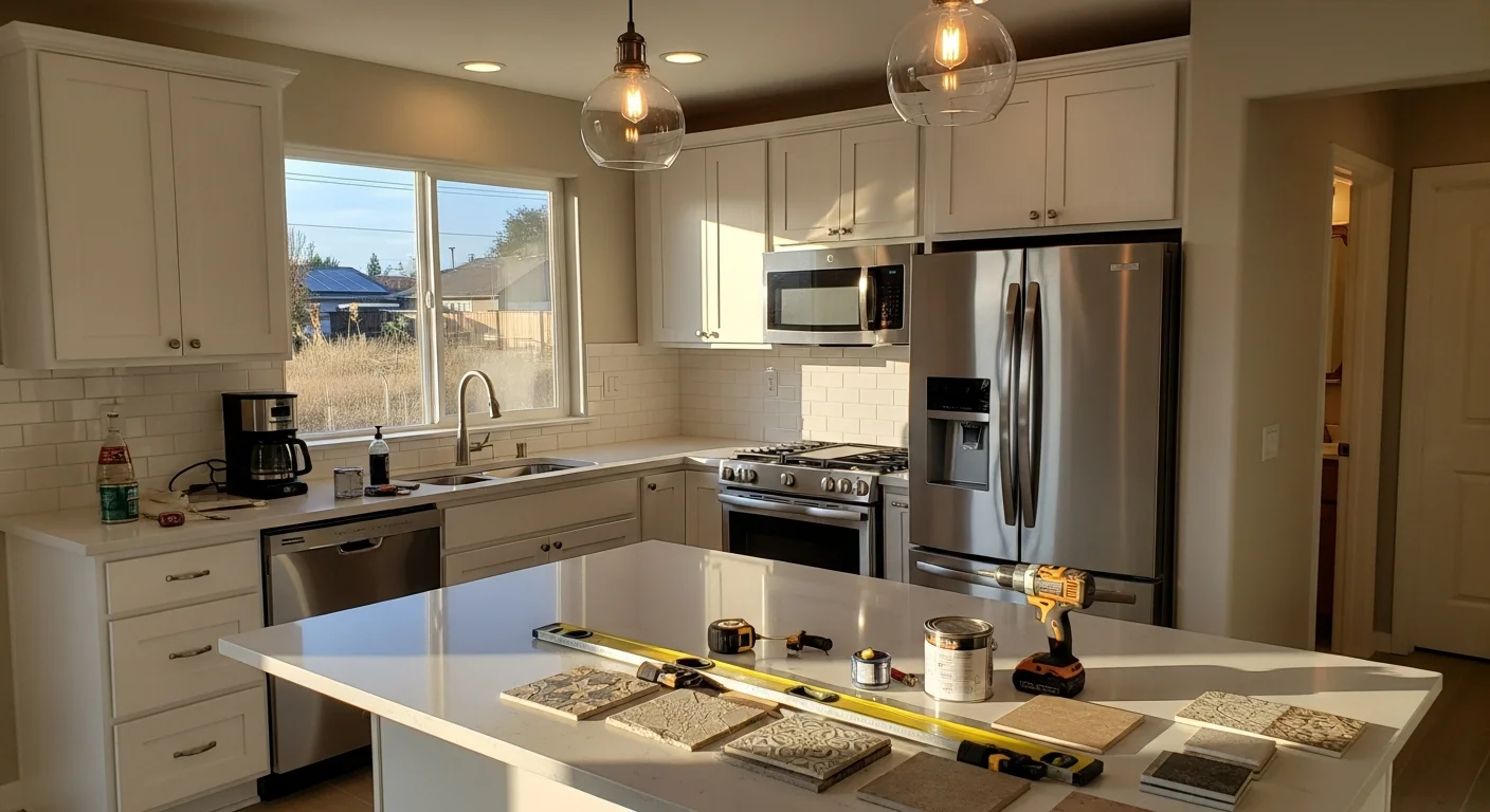 Modern kitchen with custom cabinetry and countertops