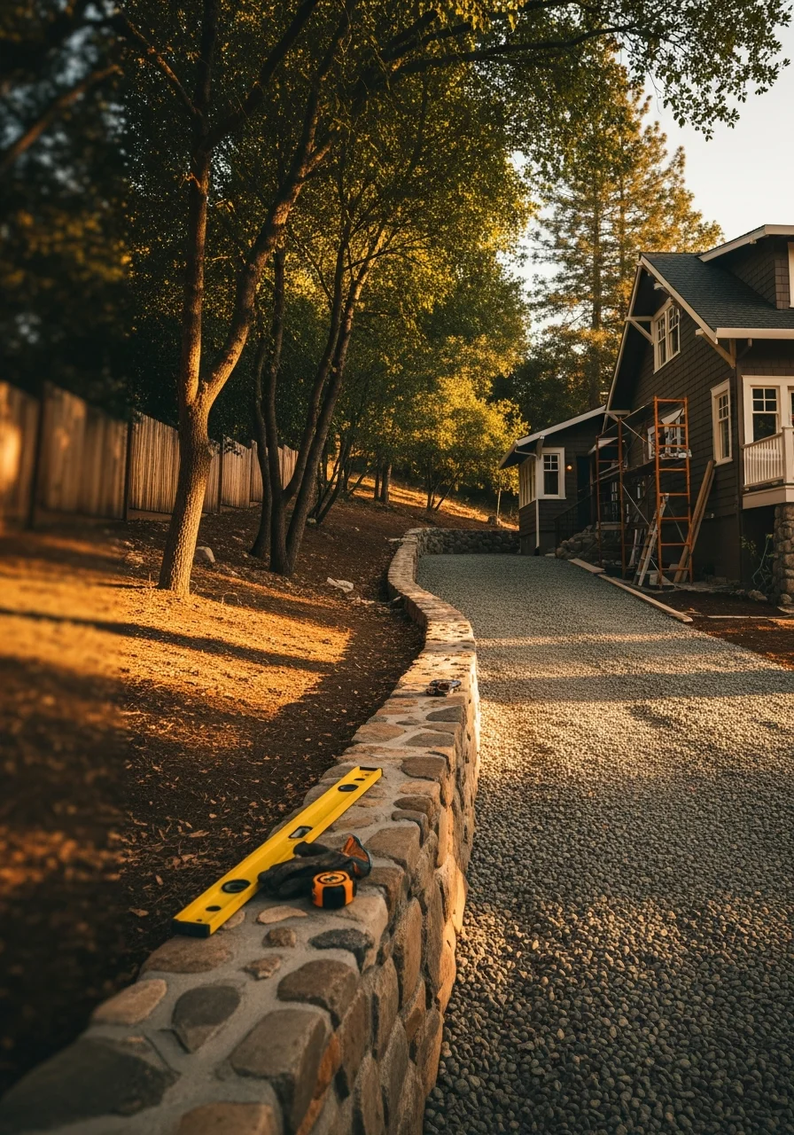 Auburn residential property on sloped terrain with mature trees and mixed-era construction.